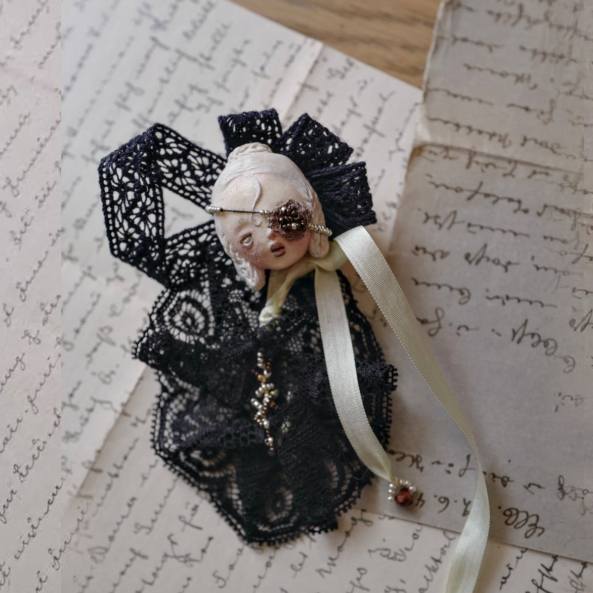 Masked Doll Lace Brooch