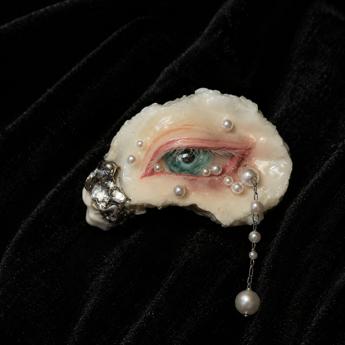 Nyra Seafoam Gaze oyster eye brooch by Shell Oracle