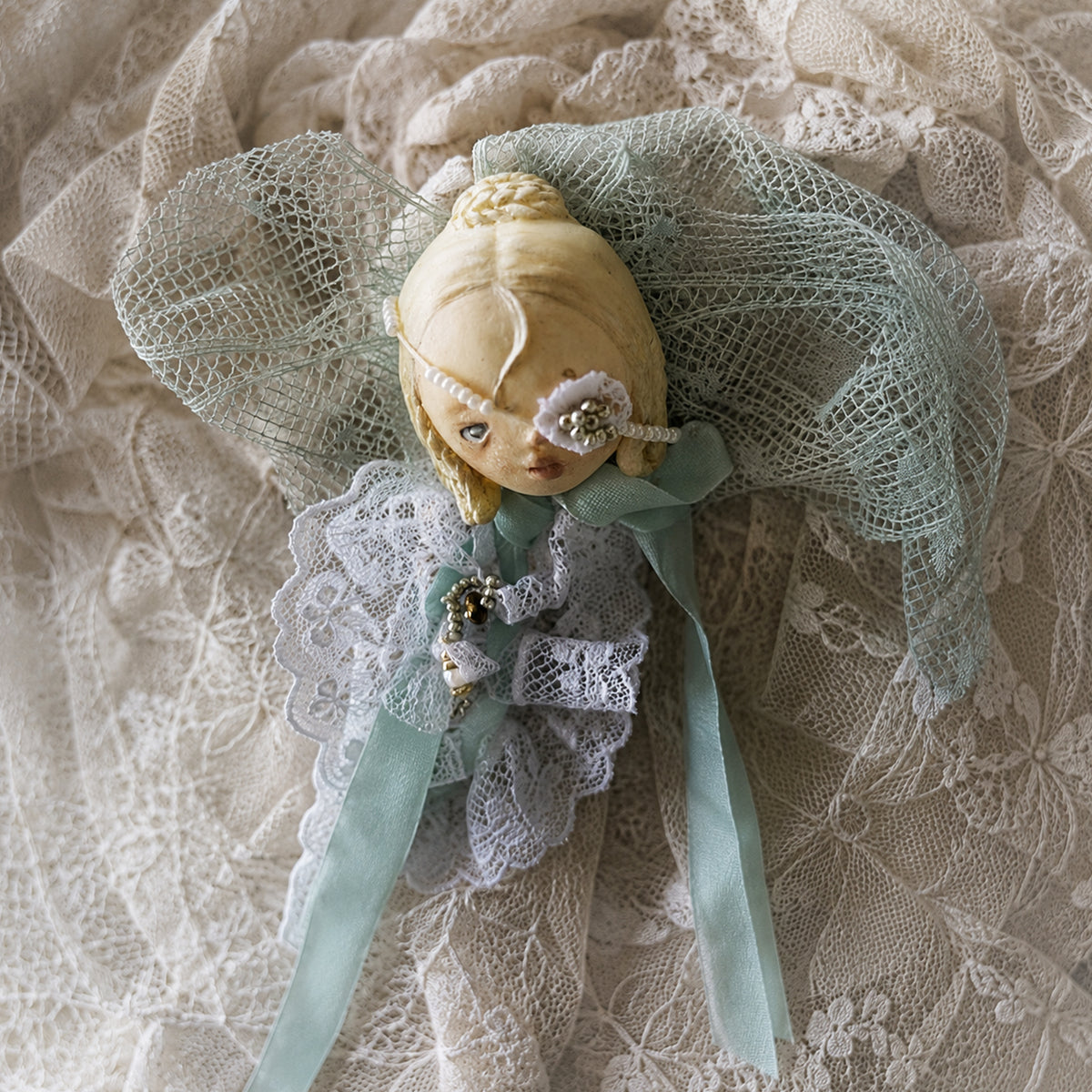 Masked Doll Lace Brooch
