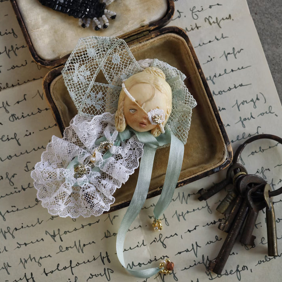 Masked Doll Lace Brooch
