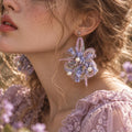 Handmade Lavender Yarn & Faux Pearl Earrings, Boho Fairycore Fiber Art