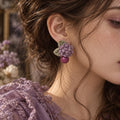 Lilac Berry Yarn Flower Earrings, Handmade Textile Jewelry, Cottagecore Boho Fiber Art, Romantic Botanical Earrings