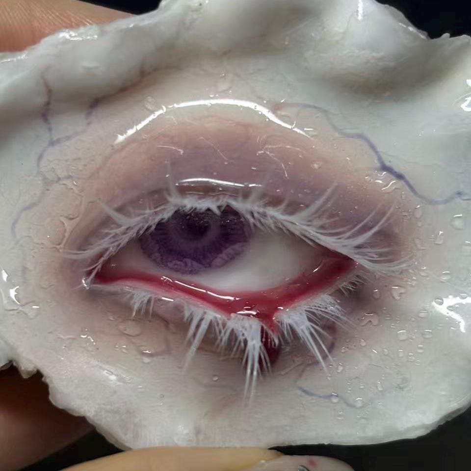 AMETHYST TEARS Thermochromic Oyster Eye Brooch & Choker, Purple Pearl Gothic Wearable Art, LV030