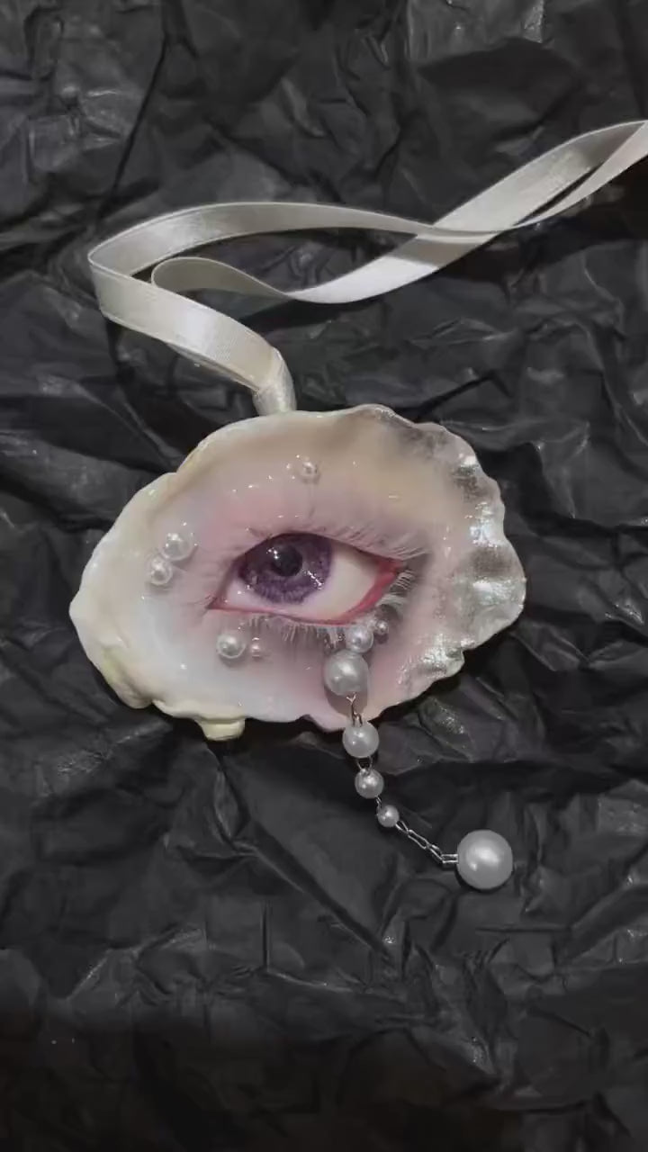 Nyra Lavender Gaze Oyster Eye Brooch, Choker & Pendant, Purple Eye Pearl Gothic Bridal Jewelry, 3-in-1 Hair Clip, Ready to Ship
