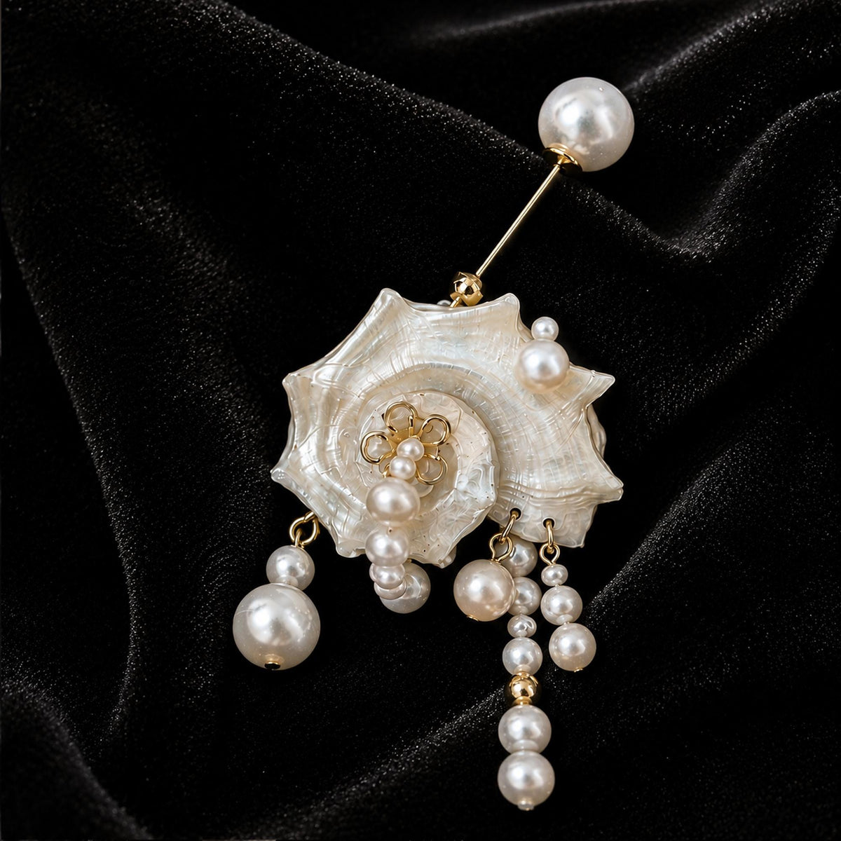 Natural Conch Shell Faux Pearl Brooch — view 3