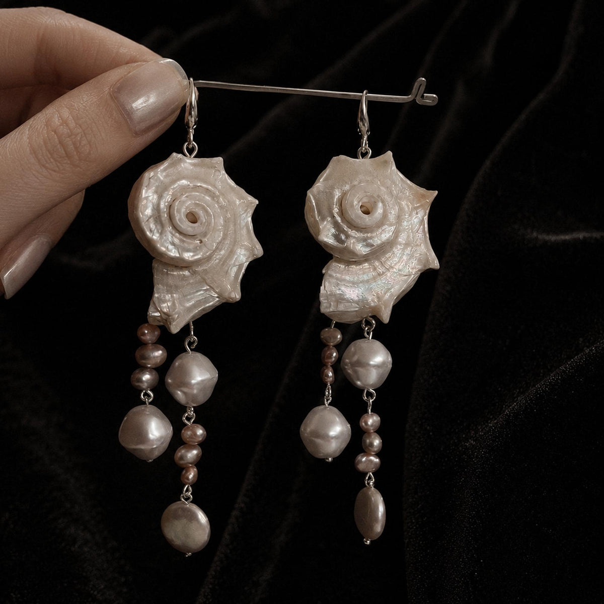 Pair of Natural Conch Shell Faux Pearl Earrings — view 2