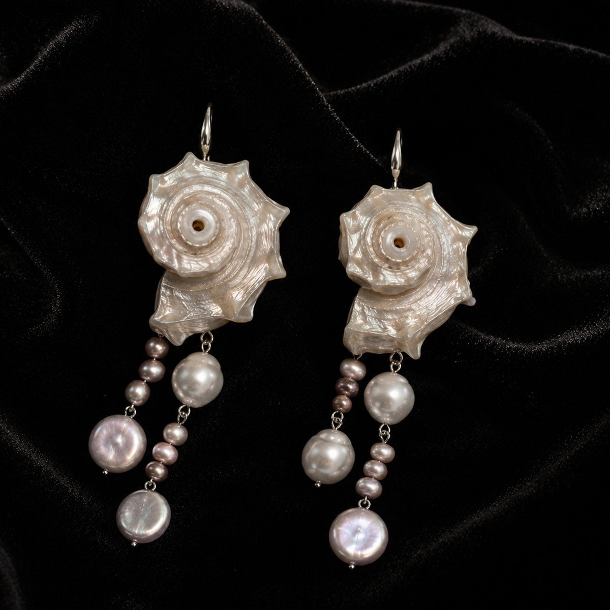 Pair of Natural Conch Shell Faux Pearl Earrings — view 3