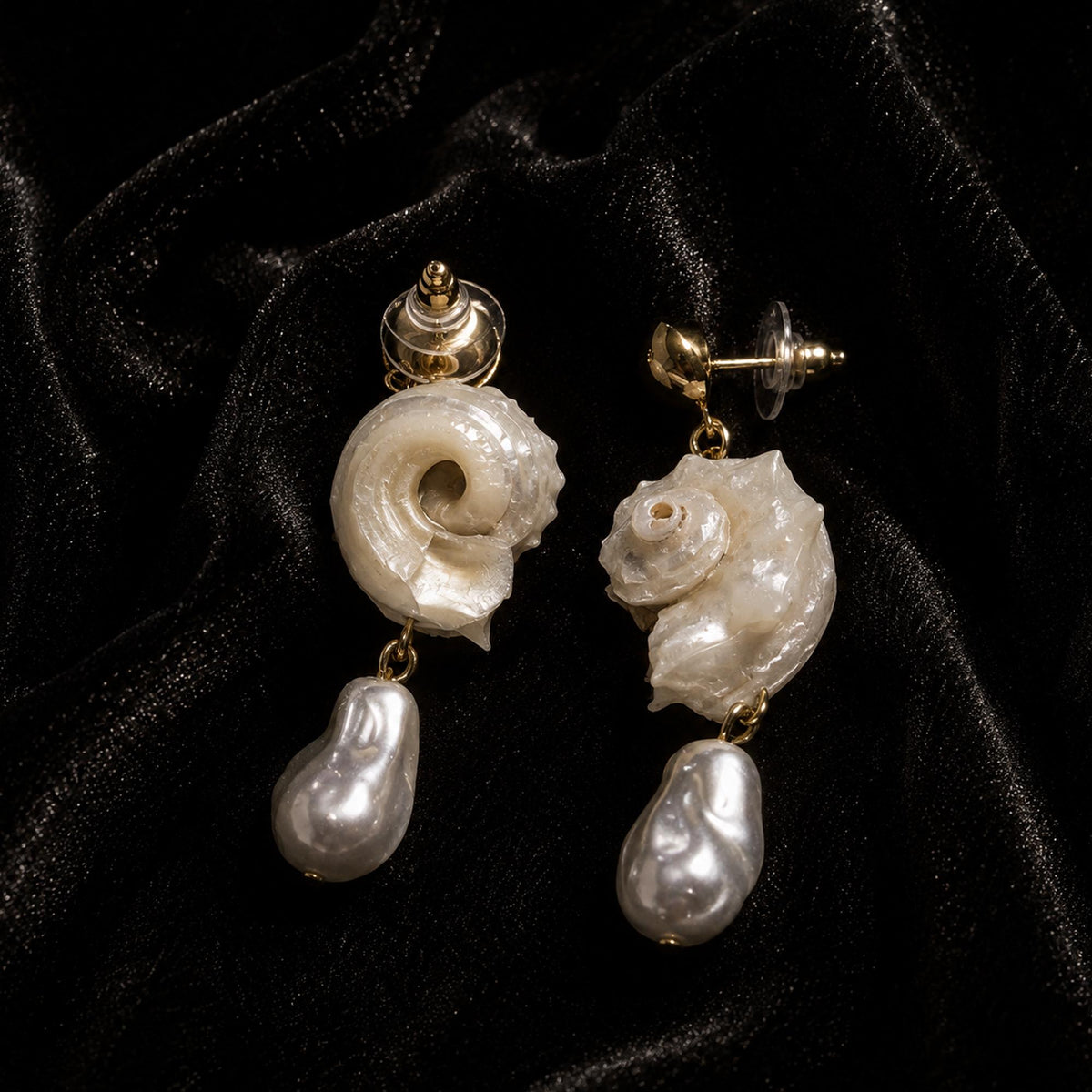 Natural Conch Shell Faux Baroque Pearl Earrings — view 5